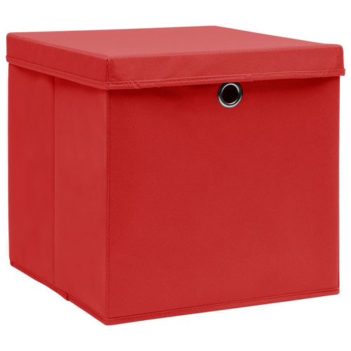 Cutii depozitare cu capace, 4 buc., roșu, 28x28x28 cm Lando