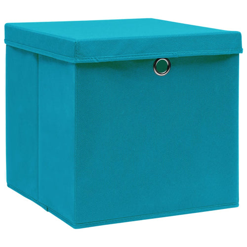 Cutii depozitare cu capace, 10 buc., albastru, 28x28x28 cm Lando
