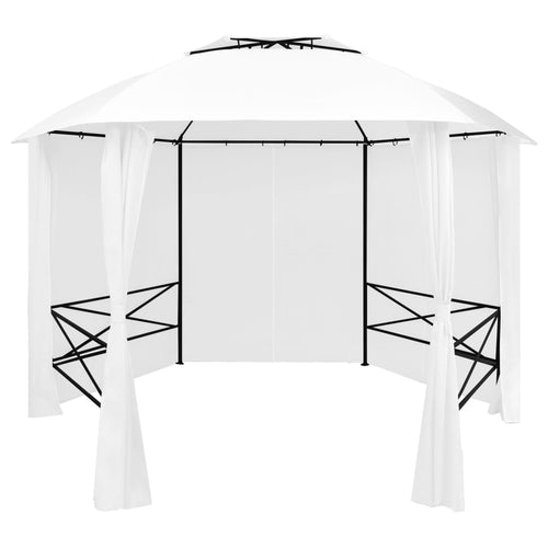 Pavilion de grădină cu perdele, alb, 360x312x265 cm, 180 g/m² Lando