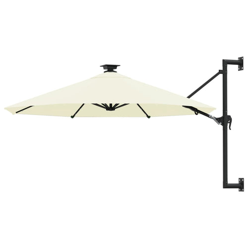 Umbrelă soare montaj pe perete LED stâlp metal nisipiu 300 cm