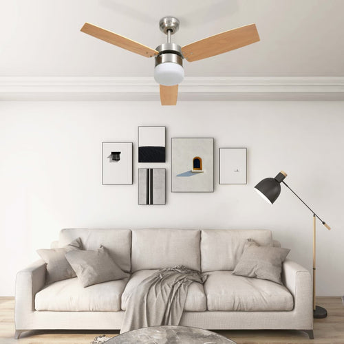Ventilator tavan cu iluminare/telecomandă, maro deschis, 108 cm Lando