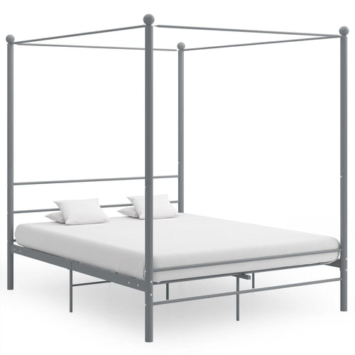 Cadru de pat cu baldachin, gri, 160x200 cm, metal