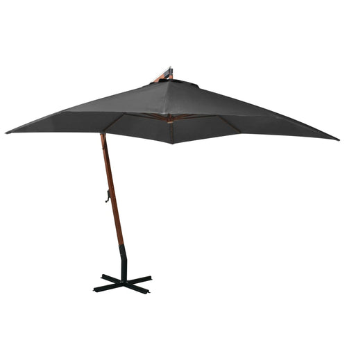 Umbrelă suspendată cu stâlp, antracit, 3x3 m, lemn masiv brad Lando