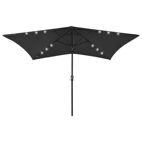 Umbrelă de soare cu stâlp din oțel & LED-uri, negru, 2x3 m Lando