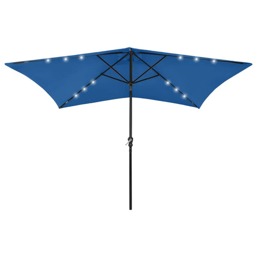 Umbrelă de soare cu stâlp din oțel & LED-uri, albastru, 2x3 m Lando