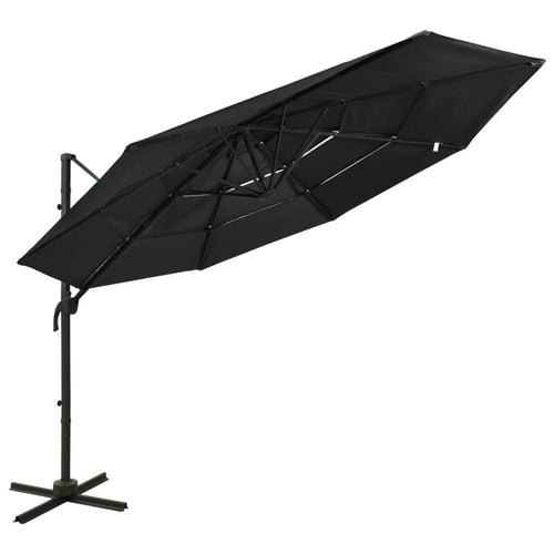 Umbrelă de soare 4 niveluri, stâlp de aluminiu, negru, 3x3 m Lando