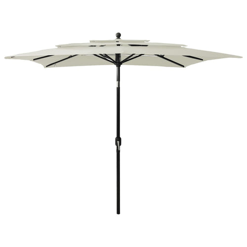 Umbrelă de soare 3 niveluri, stâlp aluminiu, nisipiu, 2,5x2,5 m Lando