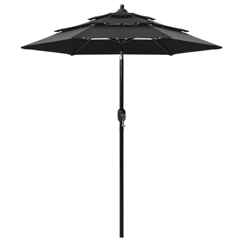 Umbrelă de soare 3 niveluri, stâlp de aluminiu, negru, 2 m Lando