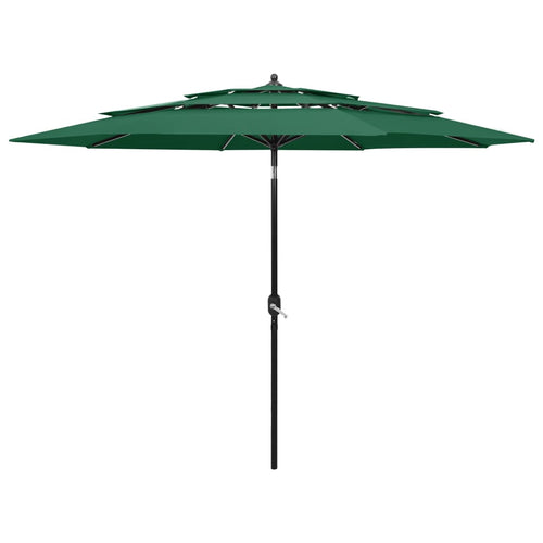 Umbrelă de soare 3 niveluri, stâlp de aluminiu, verde, 3 m Lando