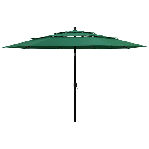 Umbrelă de soare 3 niveluri, stâlp de aluminiu, verde, 3,5 m Lando