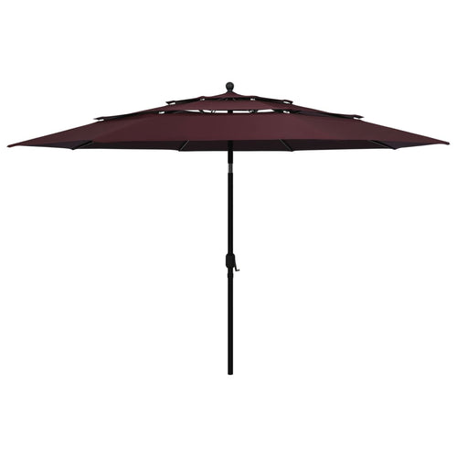 Umbrelă de soare 3 niveluri, stâlp aluminiu, roșu bordo, 3,5 m Lando