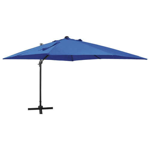 Umbrelă suspendată cu stâlp și LED-uri, albastru azuriu, 300 cm Lando