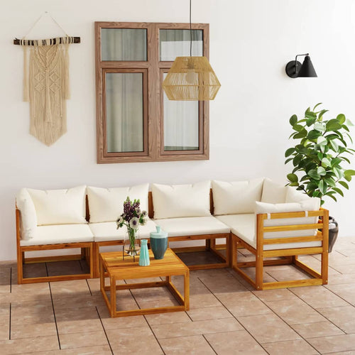 Set mobilier grădină cu perne, 6 piese, crem, lemn masiv acacia