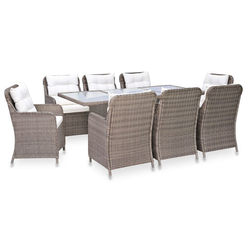 Set mobilier de exterior, 9 piese, maro, poliratan