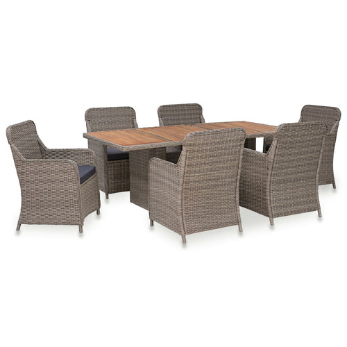 Set mobilier de exterior cu perne, 7 piese, maro, poliratan