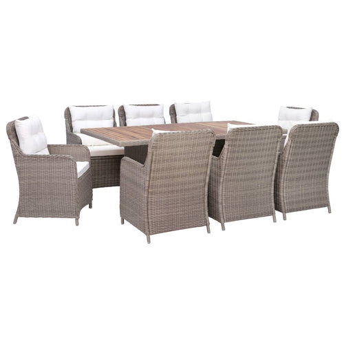 Set mobilier de exterior cu perne, 9 piese, maro, poliratan