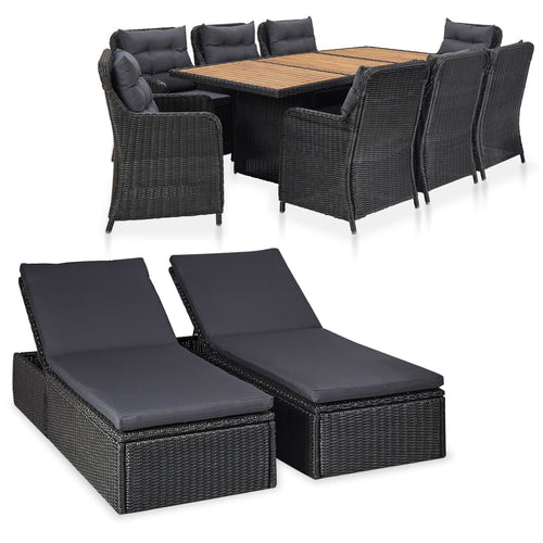 Set mobilier de exterior, 11 piese, negru, poliratan