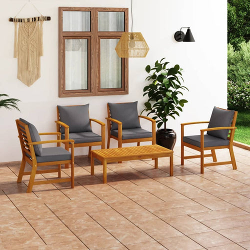 Set mobilier de grădină cu perne, 5 piese, lemn masiv acacia