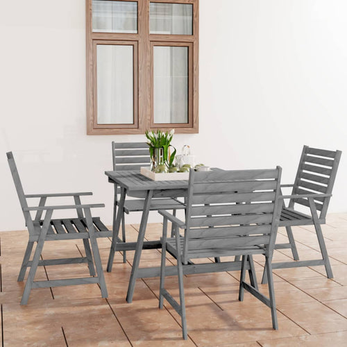 Set mobilier de grădină, 5 piese, gri, lemn masiv de acacia