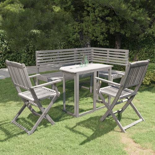 Set mobilier bistro, 4 piese, gri, lemn masiv de acacia