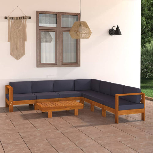 Set mobilier grădină perne gri închis, 8 piese, lemn acacia