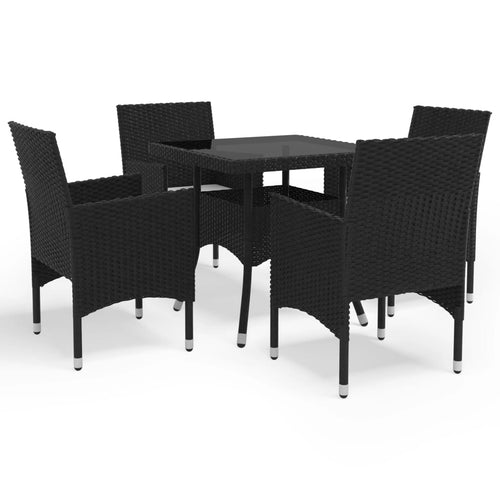 Set mobilier de grădină, 5 piese, negru, poliratan