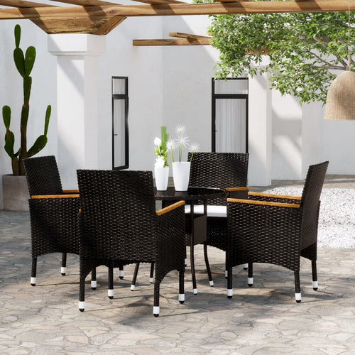 Set mobilier de grădină, 5 piese, negru, poliratan