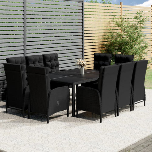 Set mobilier de exterior, 11 piese, negru, poliratan