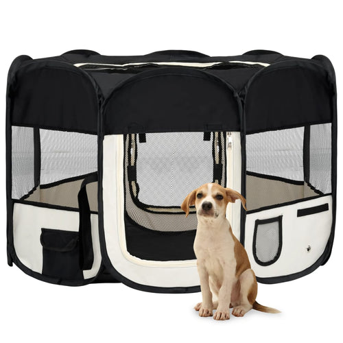 Țarc de câini pliabil cu sac de transport, negru, 110x110x58 cm Lando