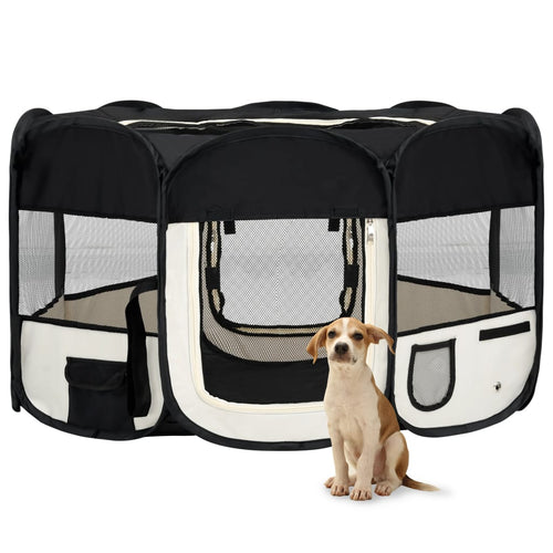 Țarc de câini pliabil cu sac de transport, negru, 145x145x61 cm Lando