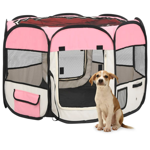 Țarc joacă pliabil câini cu sac de transport roz 90x90x58 cm Lando