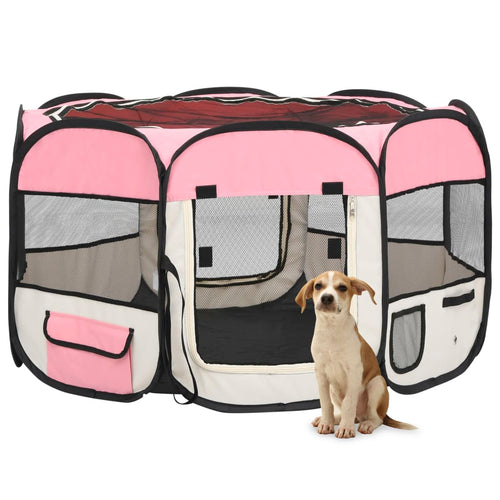 Țarc joacă pliabil câini cu sac de transport roz 110x110x58 cm Lando