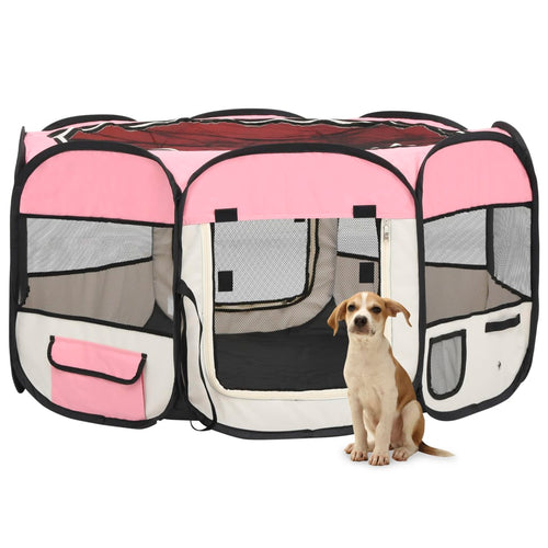 Țarc joacă pliabil câini cu sac de transport roz 125x125x61 cm Lando