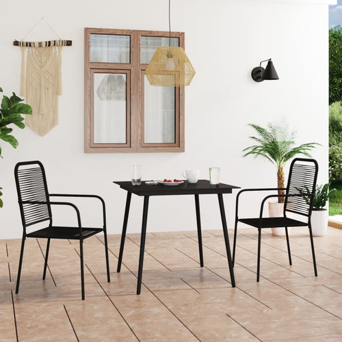 Set mobilier grădină, 3 piese, negru, sfoară de bumbac și oțel