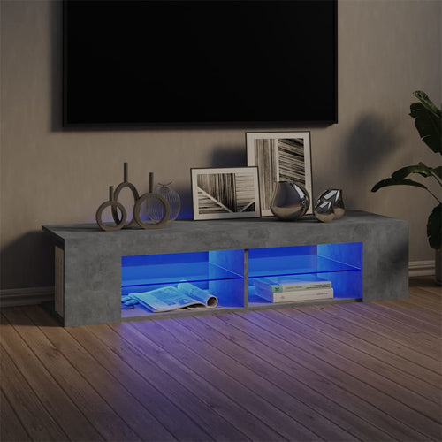 Comodă TV cu lumini LED, gri beton, 135x39x30 cm Lando