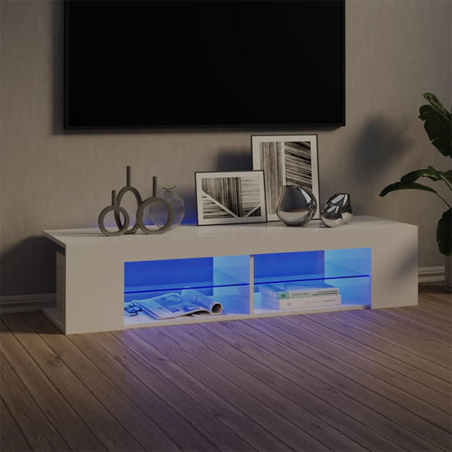 Comodă TV cu lumini LED, alb extralucios, 135x39x30 cm Lando
