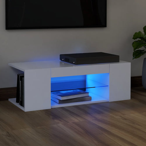 Comodă TV cu lumini LED, alb, 90x39x30 cm Lando