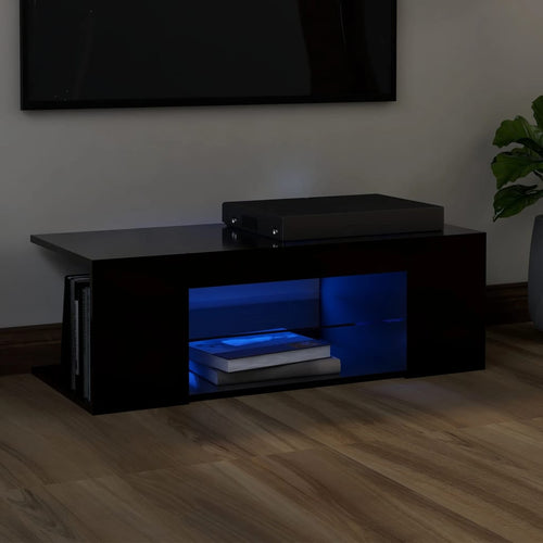 Comodă TV cu lumini LED, negru, 90x39x30 cm Lando