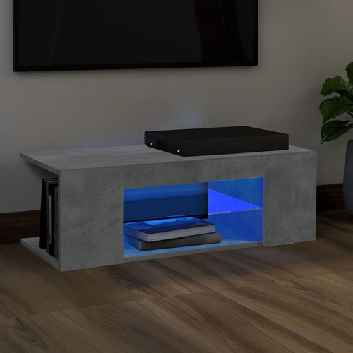 Comodă TV cu lumini LED, gri beton, 90x39x30 cm Lando