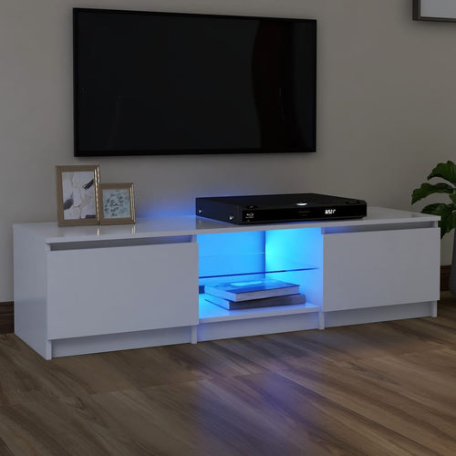 Comodă TV cu lumini LED, alb, 140x40x35,5 cm Lando