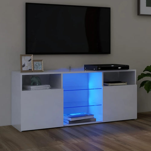 Comodă TV cu lumini LED, alb extralucios, 120x30x50 cm Lando