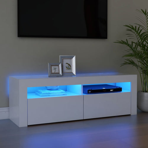 Comodă TV cu lumini LED, alb, 120x35x40 cm Lando
