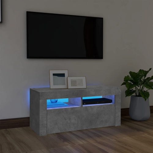 Comodă TV cu lumini LED, gri beton, 90x35x40 cm Lando