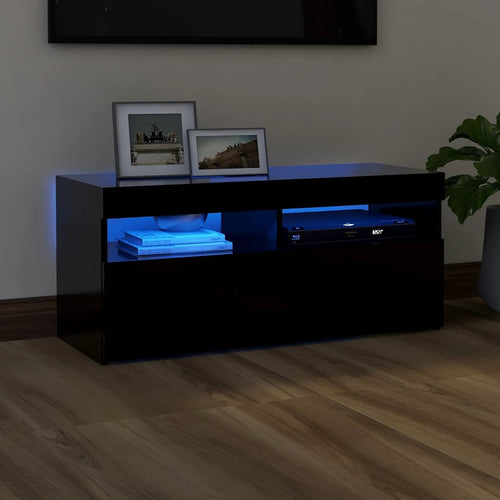 Comodă TV cu lumini LED, negru, 90x35x40 cm Lando