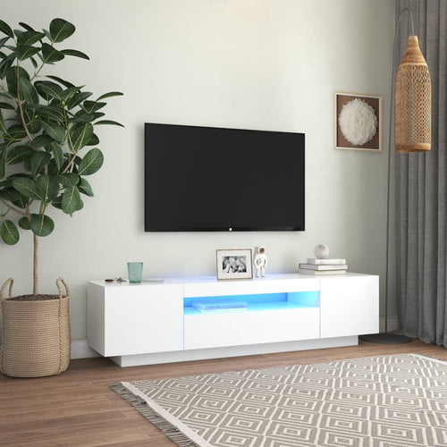 Comodă TV cu lumini LED, alb, 160x35x40 cm Lando