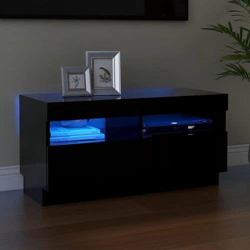 Comodă TV cu lumini LED, negru, 80x35x40 cm Lando