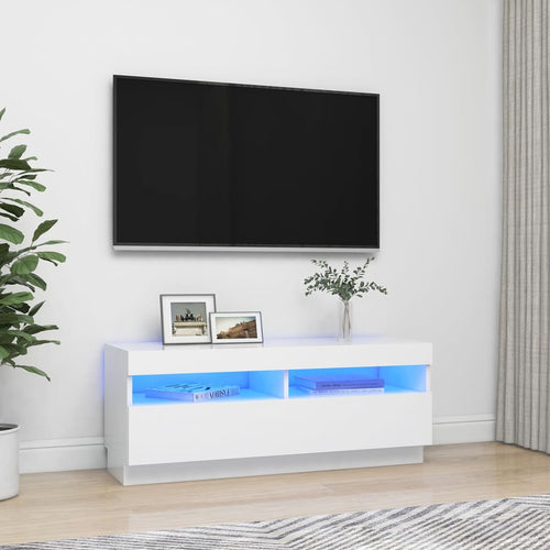 Comodă TV cu lumini LED, alb, 100x35x40 cm Lando