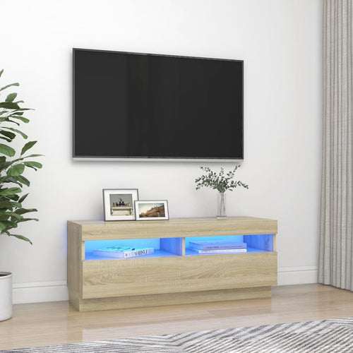 Comodă TV cu lumini LED, stejar sonoma, 100x35x40 cm Lando