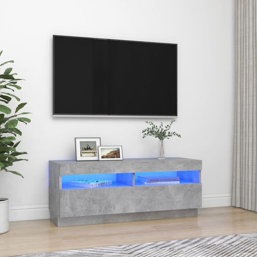 Comodă TV cu lumini LED, gri beton, 100x35x40 cm Lando