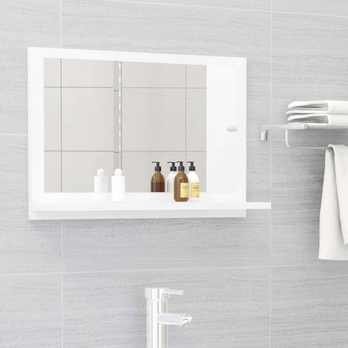 Oglindă de baie, alb extralucios, 60 x 10,5 x 37 cm, PAL Lando